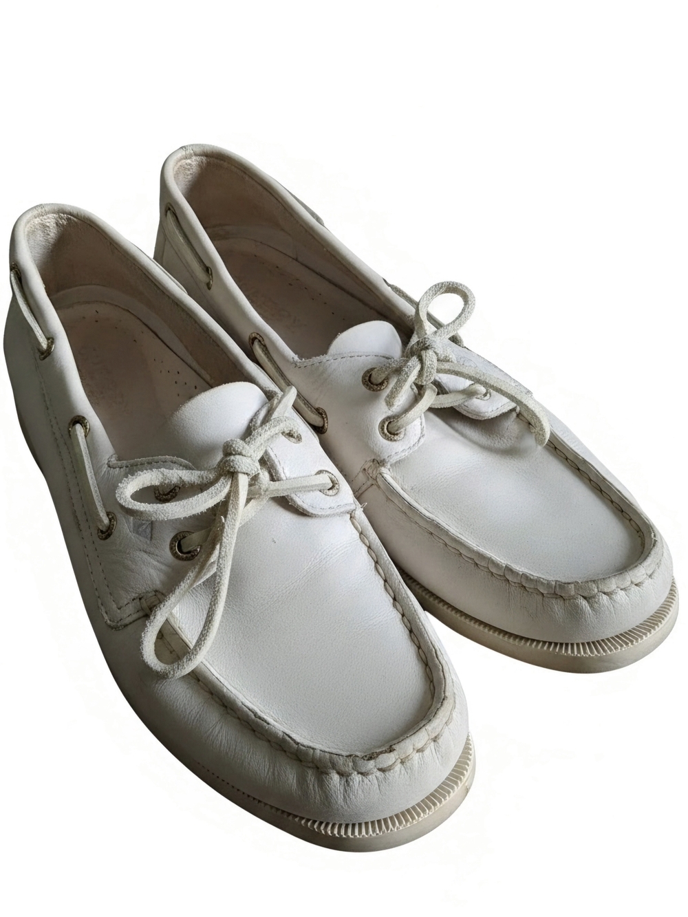 Women's White Leather Boat Shoes